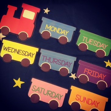 Days of the week train themed flash cards for kids, young learners, primary school students, pupils, ESL